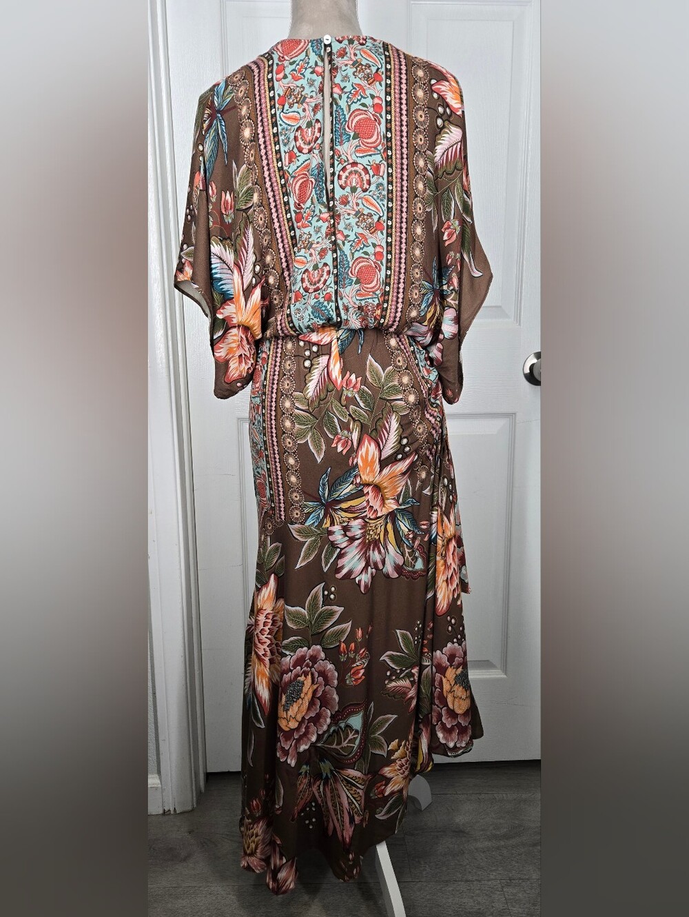 Farm Rio x Anthropologie Valentina Floral Maxi Dress XS Brown Boho Resort - Picture 8 of 17